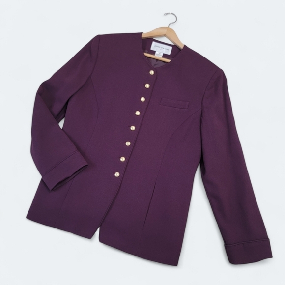 Jones New York Suit Jacket Plum Color Blazer Gold Buttons Size 12 - Picture 16 of 16
